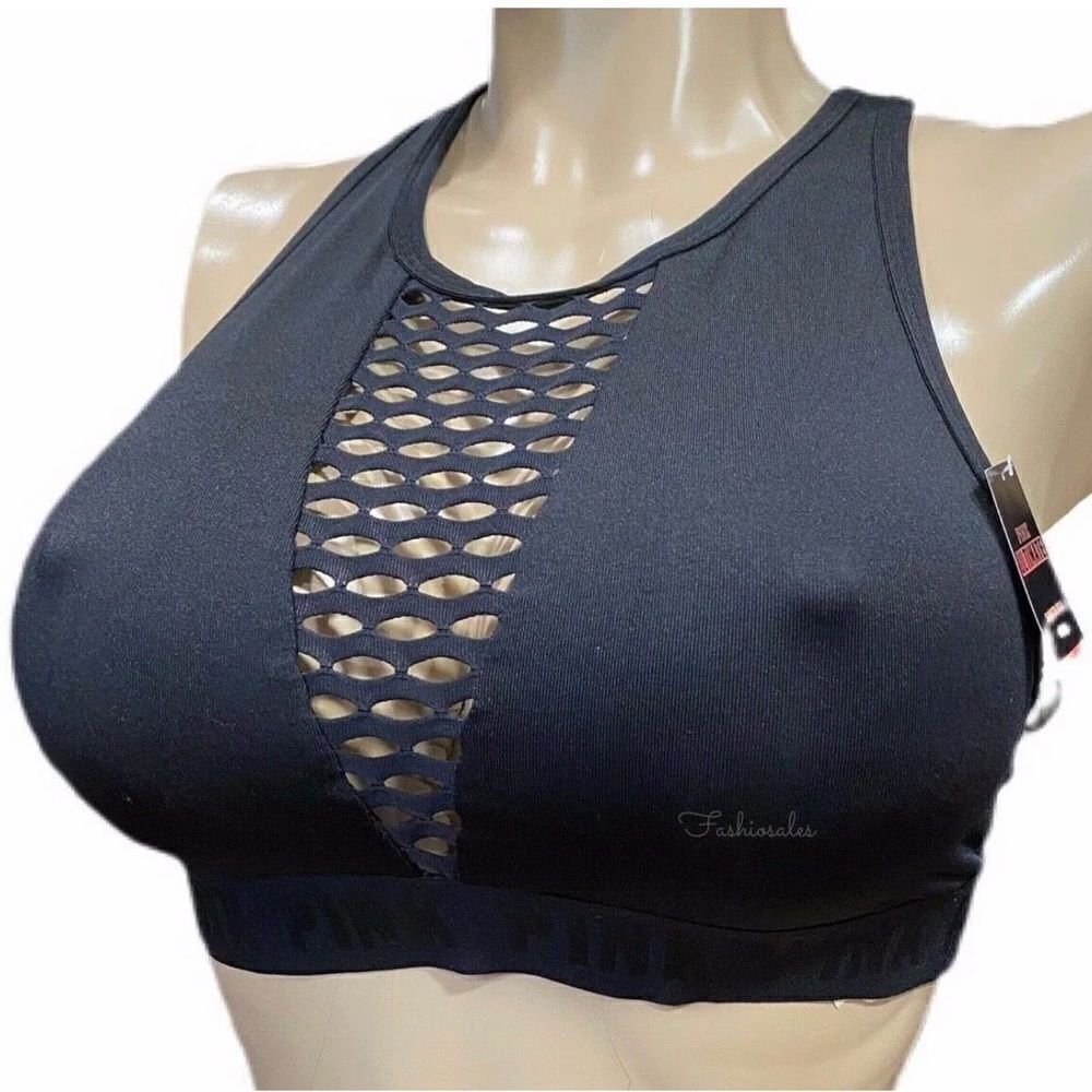 Victoria’s Secret Pink Ultimate sexy Mesh High Neck Unlined Sports Bra Black